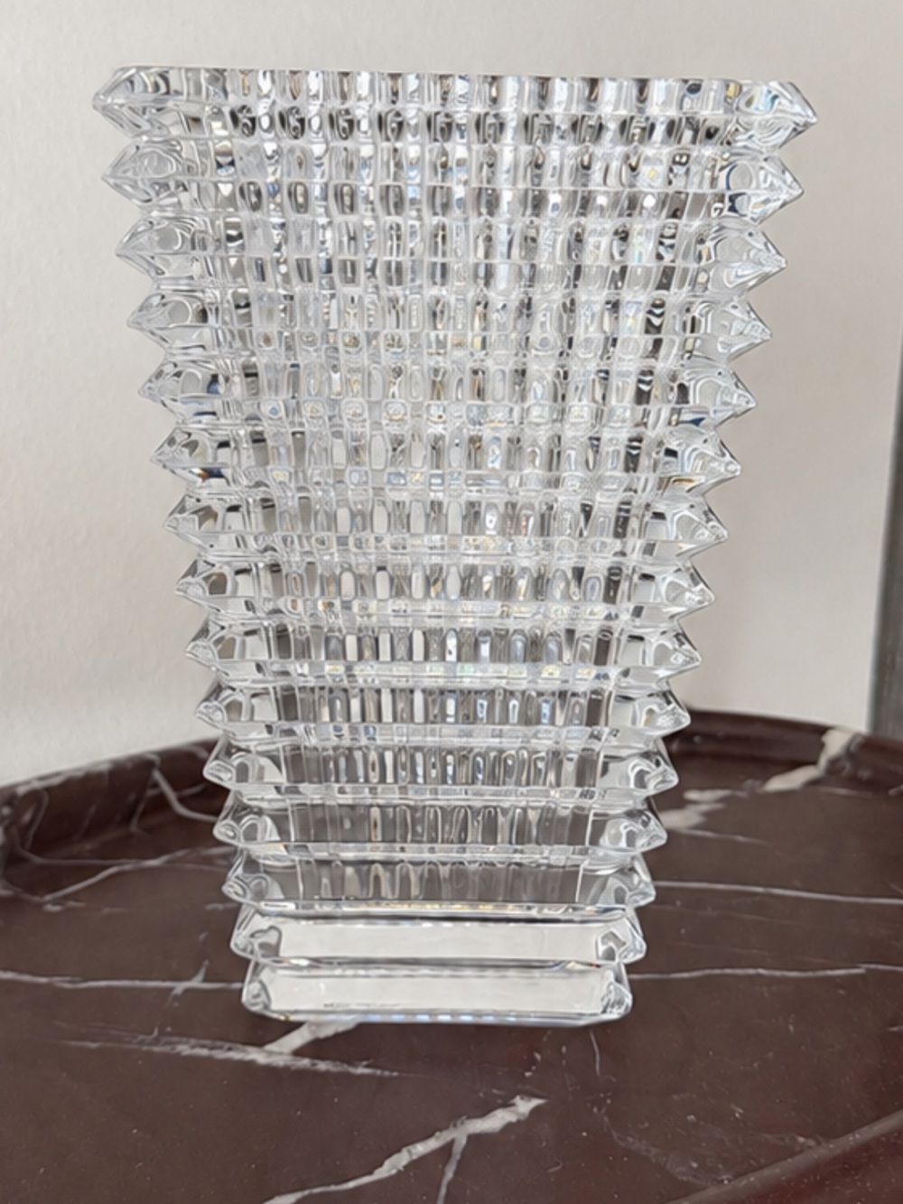Baccarat Clear Ribbed Crystal Geometric Vase